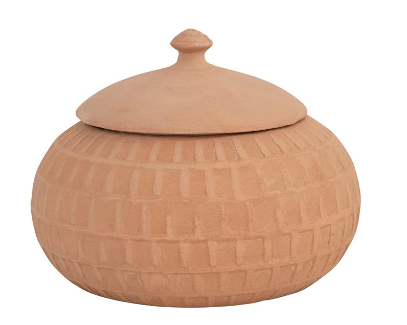 Carved Terra-Cotta Jar w/ Lid