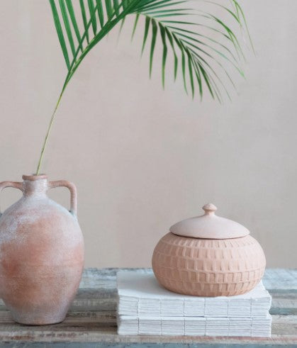 Carved Terra-Cotta Jar w/ Lid
