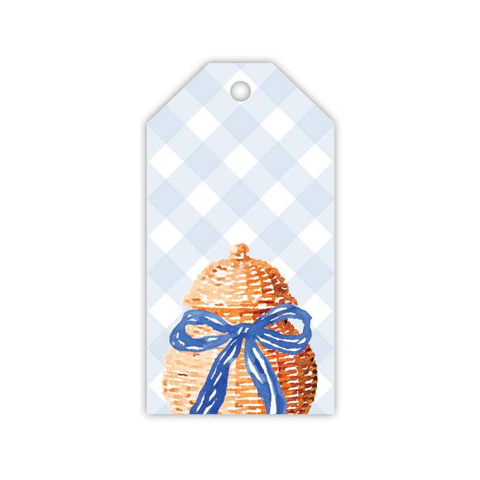 Wicker Basket Blue Bow Tag
