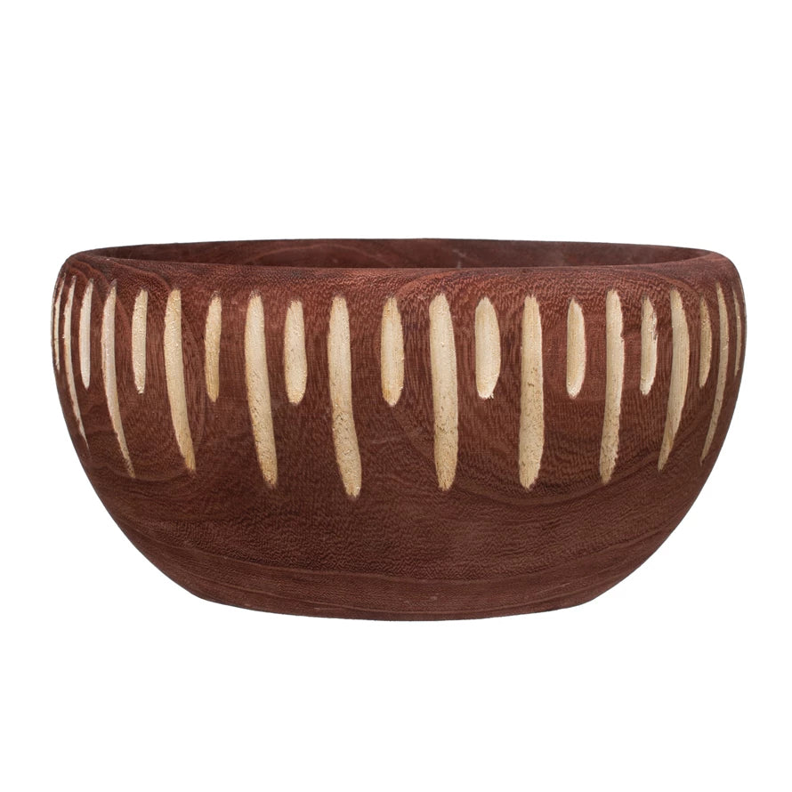 Carved Paulowina Wood Bowl