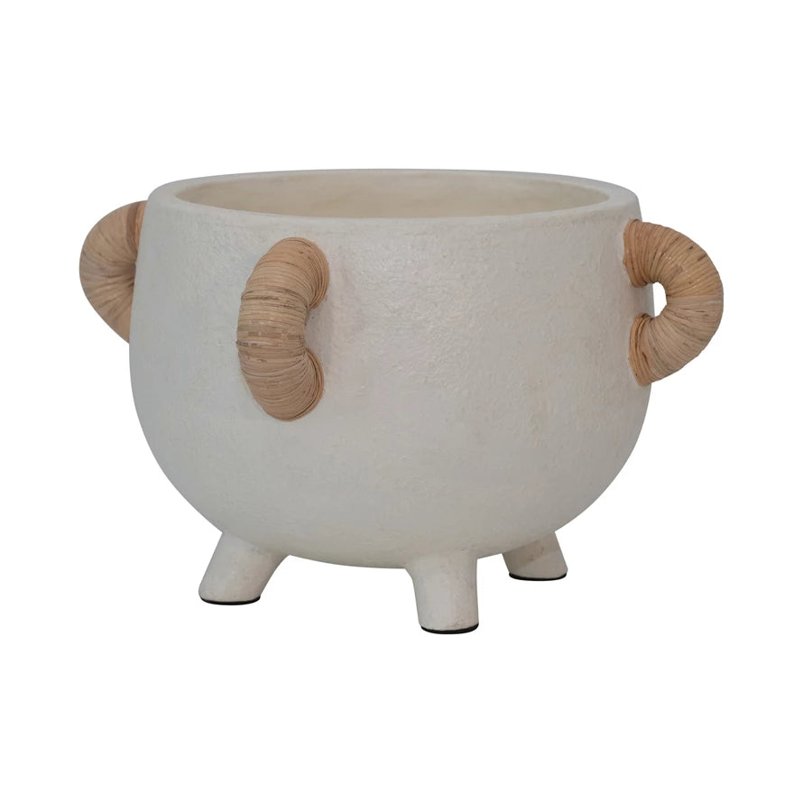 Cream Rattan Handled Planter