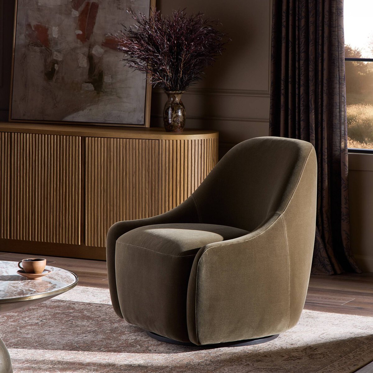 Levi Swivel Chair, Olive
