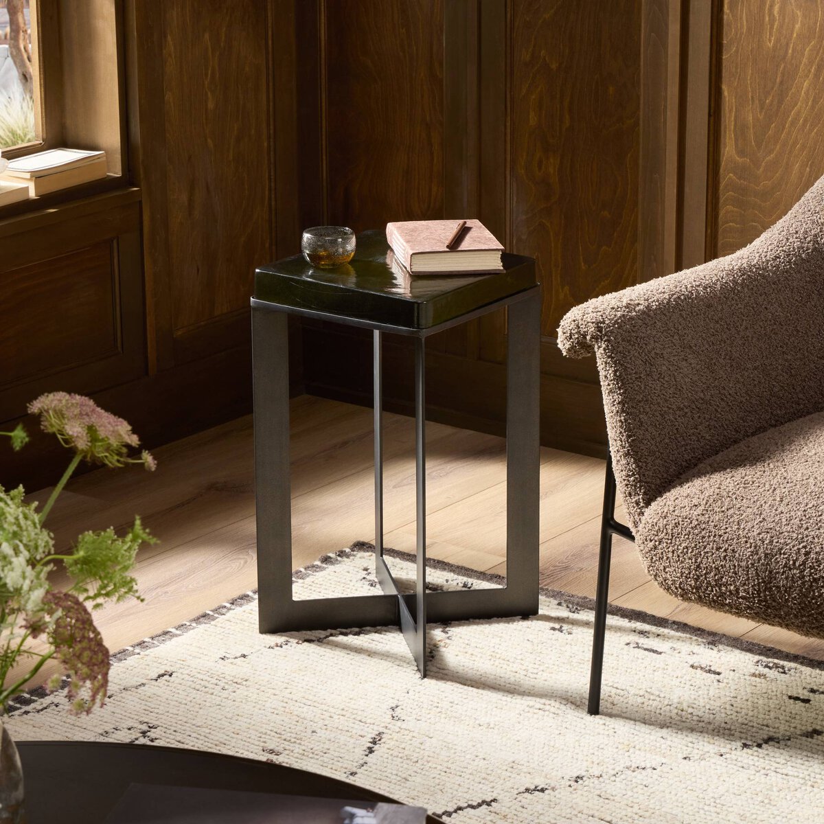 Lennie Glass End Table, Moss
