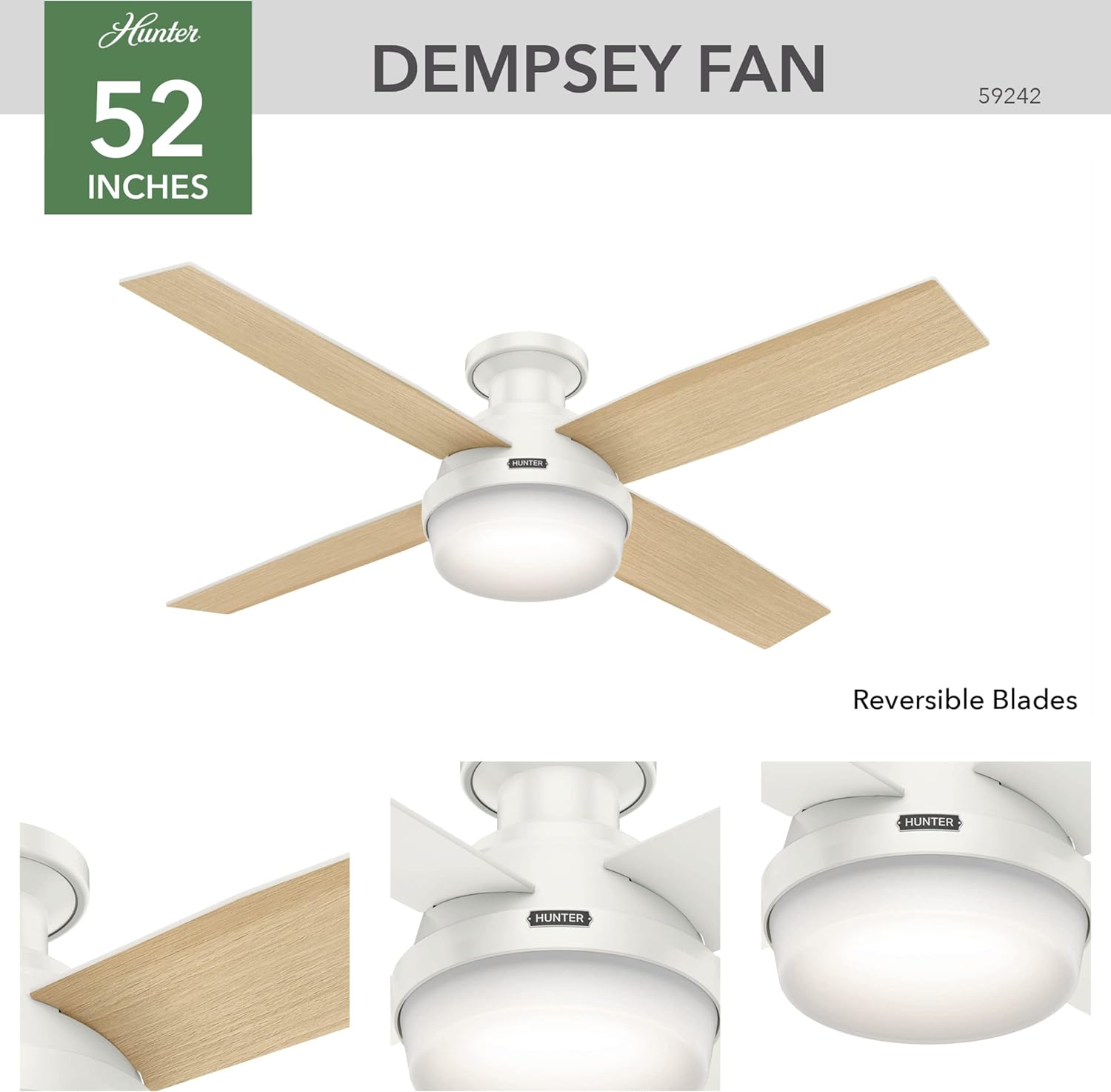 52" Dempsey Low Profile Fan with Light