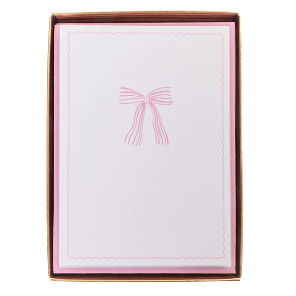 Pink Striped Bow Boxed Cards