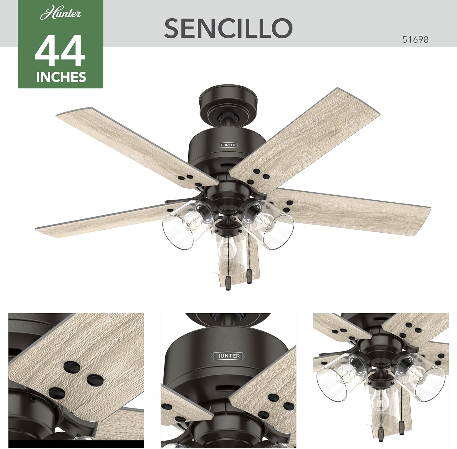 Sencillo 44" Matte Silver Fan