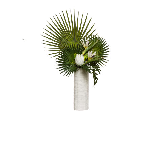 Protea/Fan Palm, Wht Cylinder