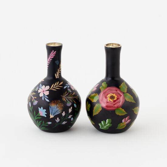 7.5" Black Floral Vase