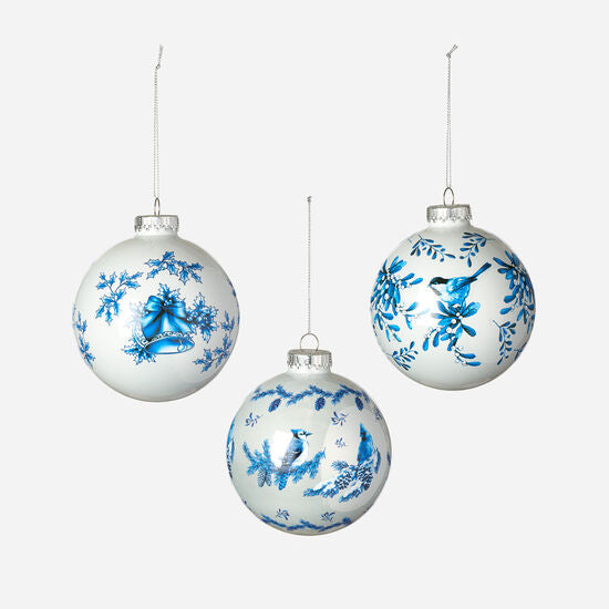 4" Blue & White Ball Ornament