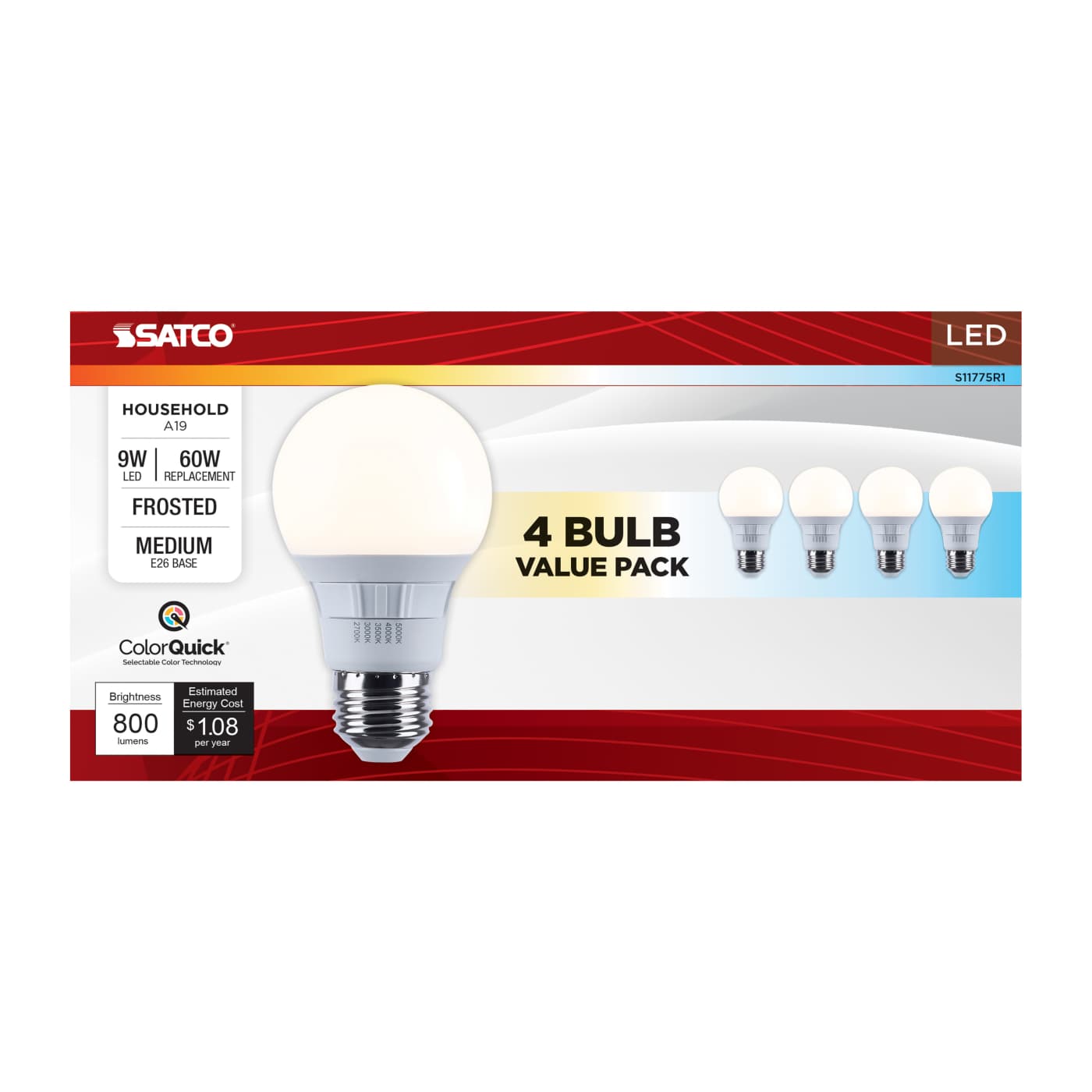 9W LED A19 5CCT Bulbs - 4Pk