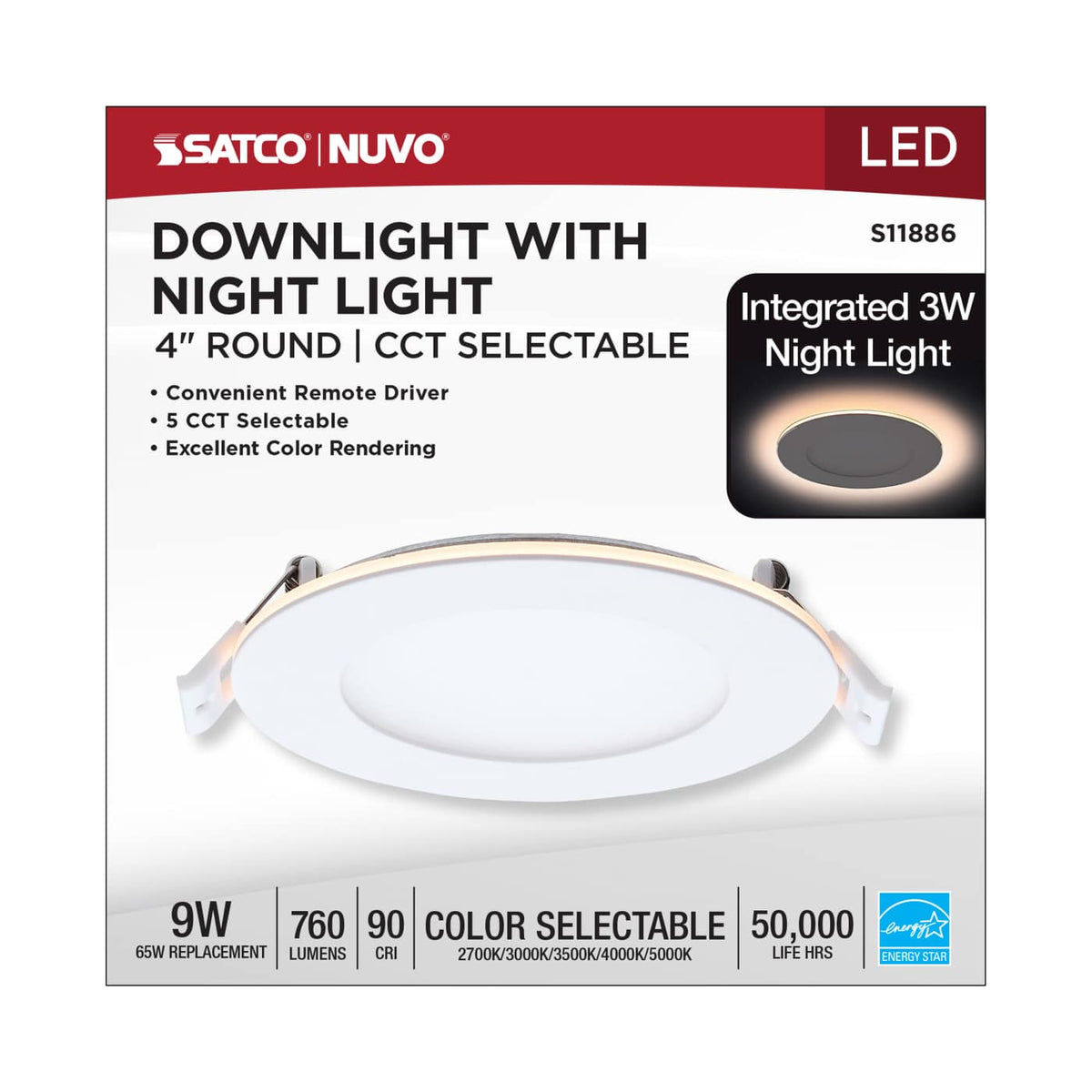 4" LED Recessed w Night Light