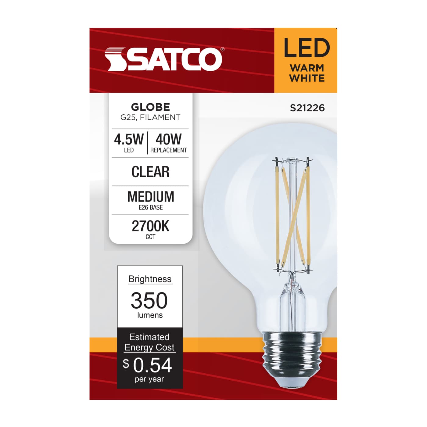 4.5W LED Clear G25 - 2700K