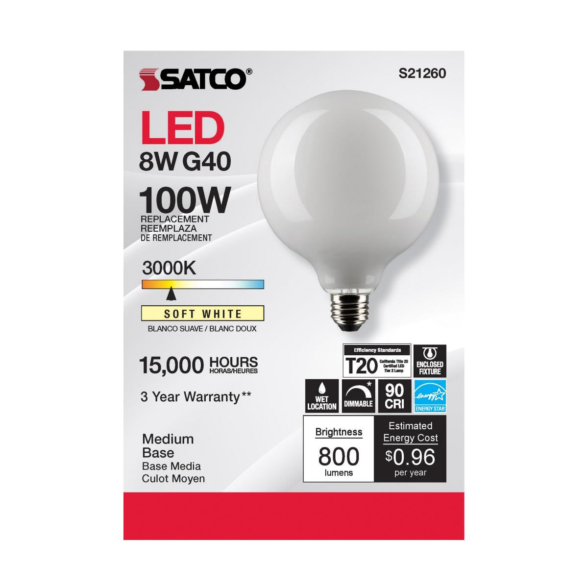 8G40/WH/LED/E26/930/120V