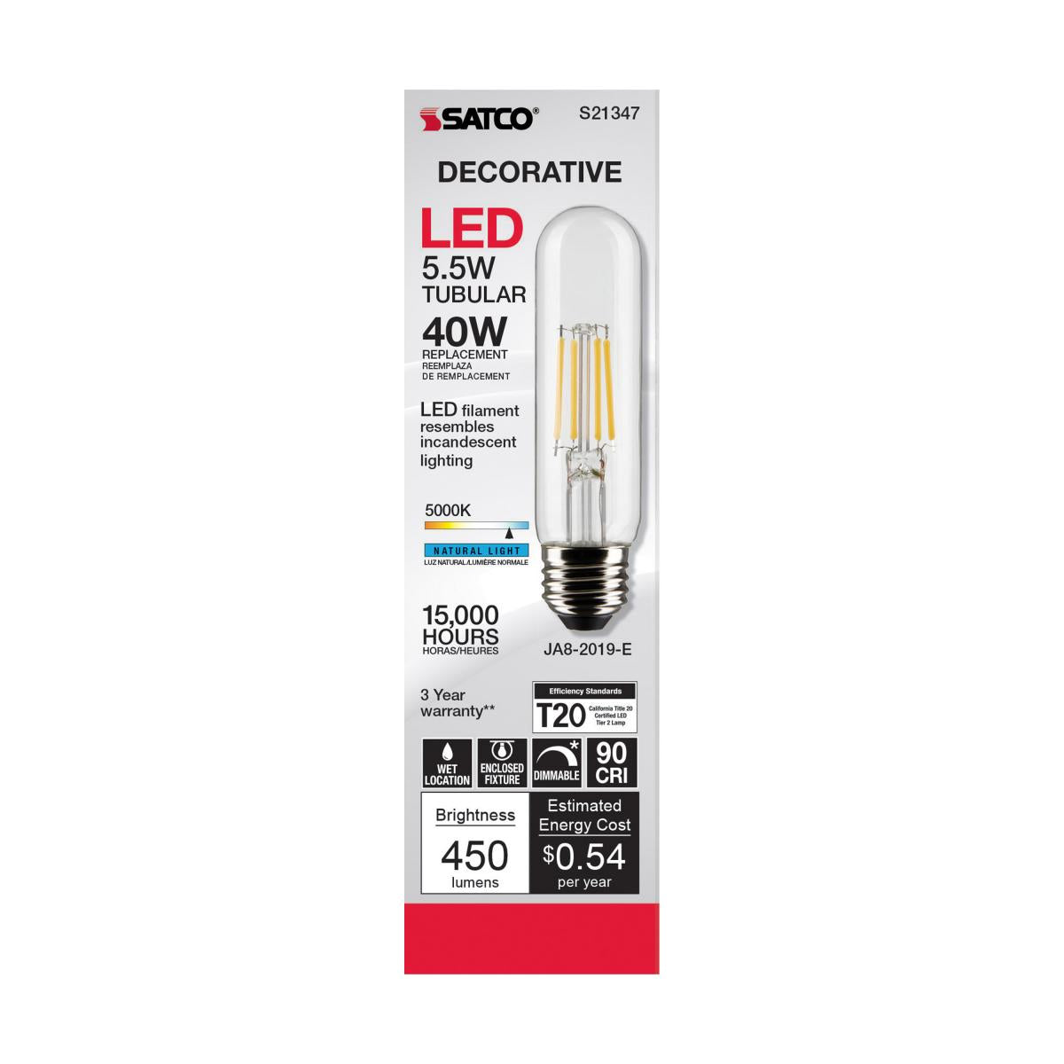 5.5W LED T10 Clear - 2700K