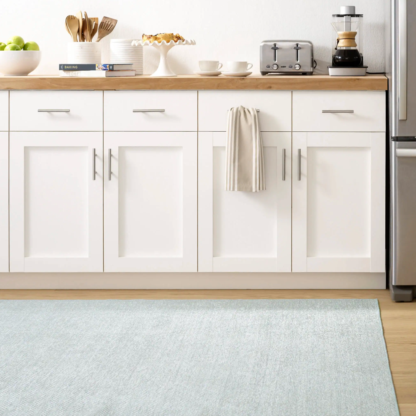 Herringbone Washable Rug, Swedish Blue