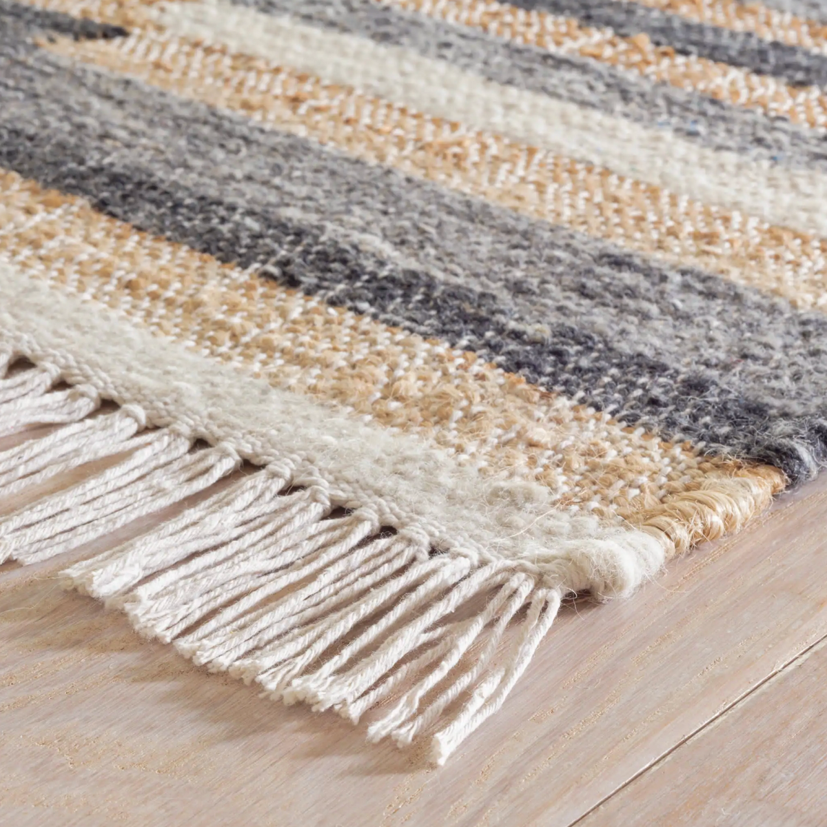 Ravel Stripe Black Wool Rug