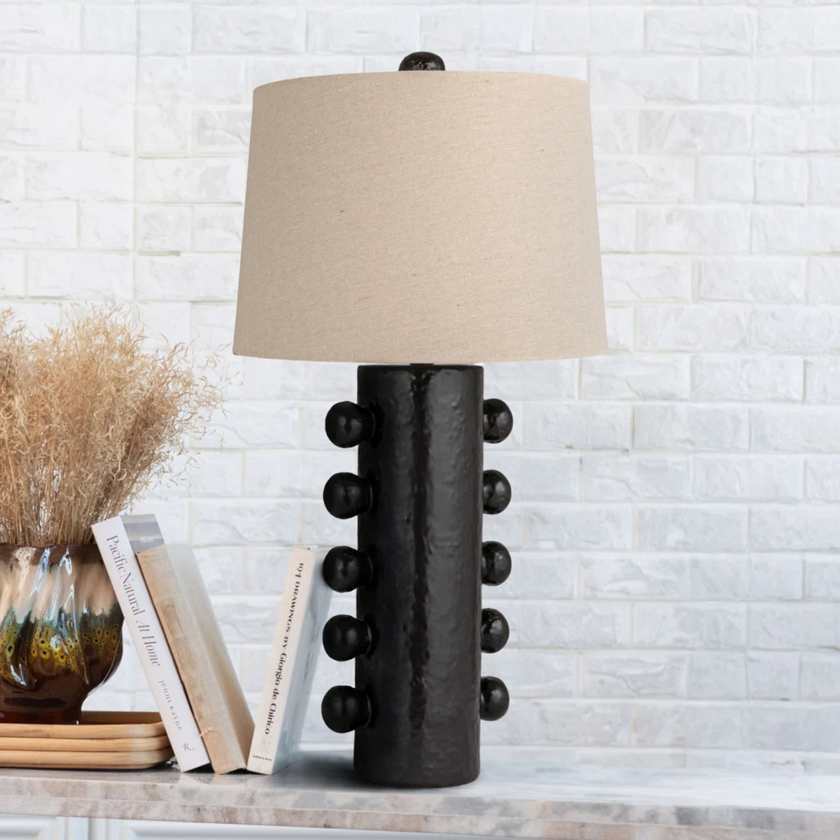 Black Stoneware Table with Raised Dots