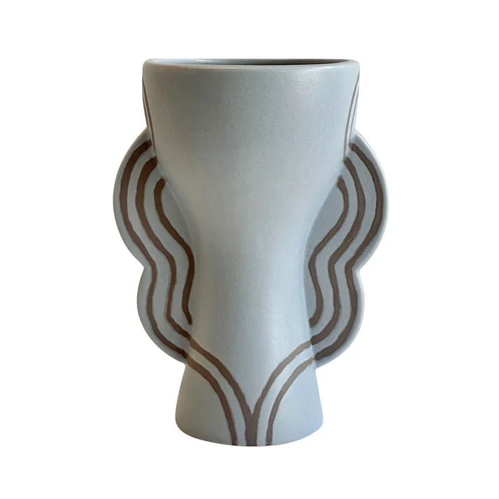 Ceramic Line Art Vase, Gob/Blu