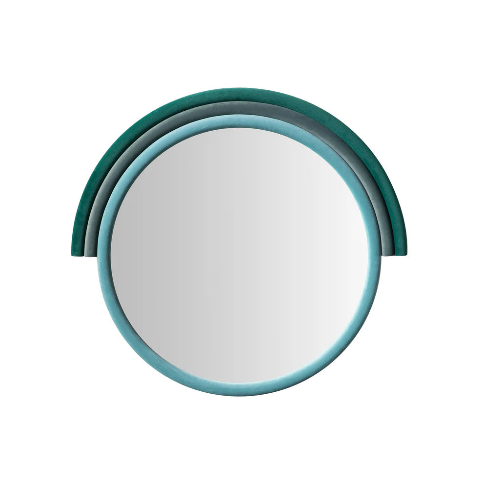 Lally Aqua Velvet Round Mirror
