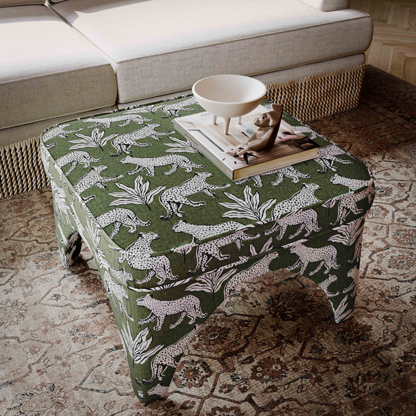 Raji Leopard Ottoman, Green