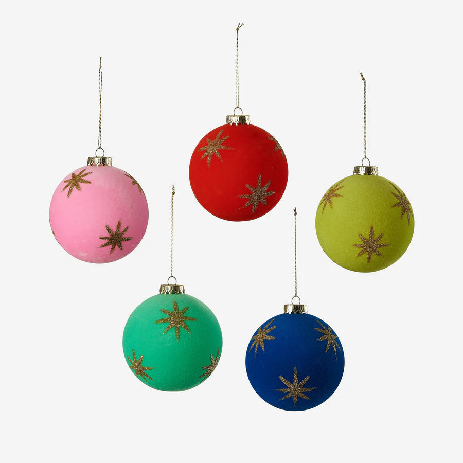 Flocked Star Ball Ornament