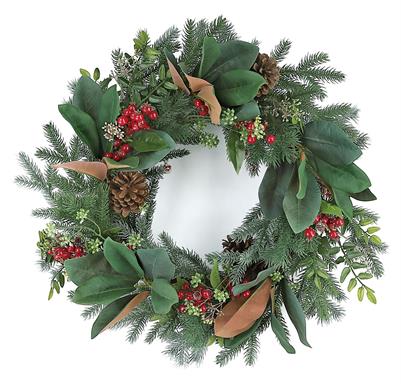 24" Pine Berry Magnolia Wreath