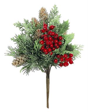 11" Holly Berry&Cedar Bush