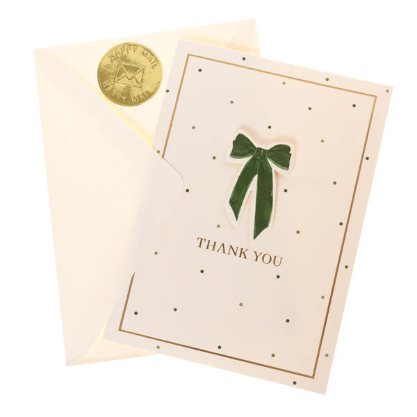 Green Velvet Bow Thank U Card