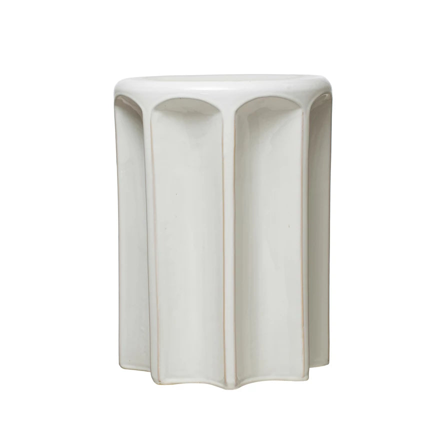 White Sculpted Stoneware Stool