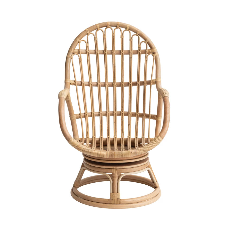 Hand-Woven Rattan Swivel Chair