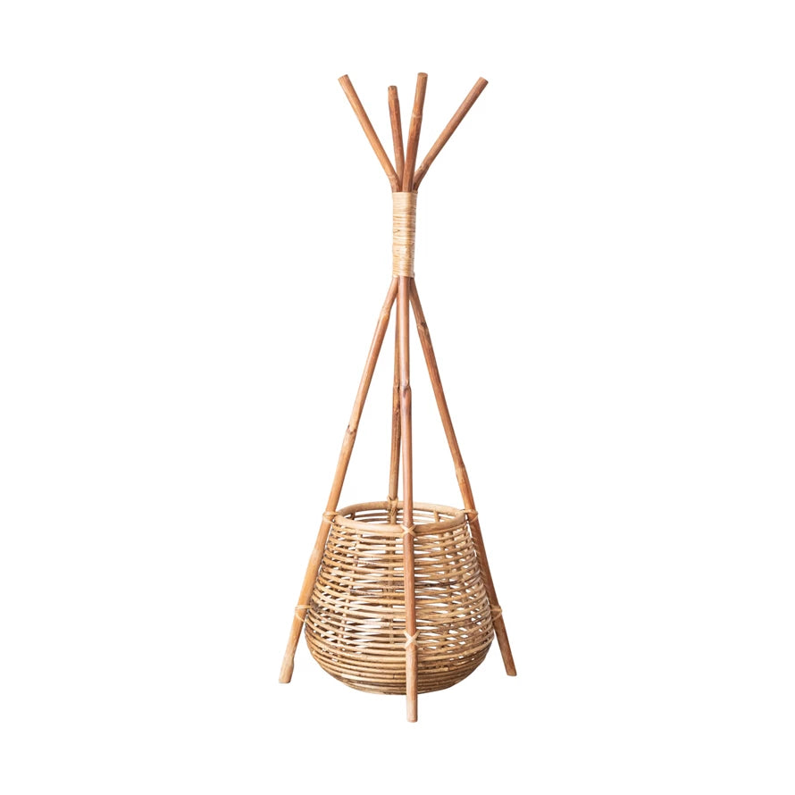 Rattan Coat Rack w/ Basket