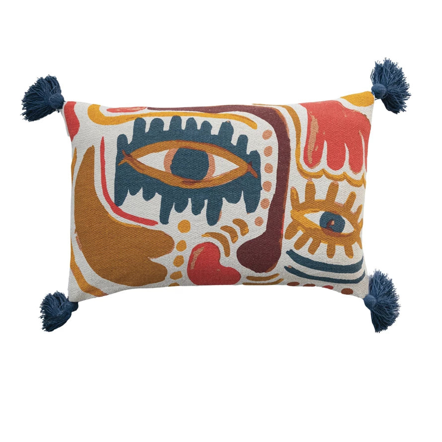 Abstract Face Pillow w/Tassels