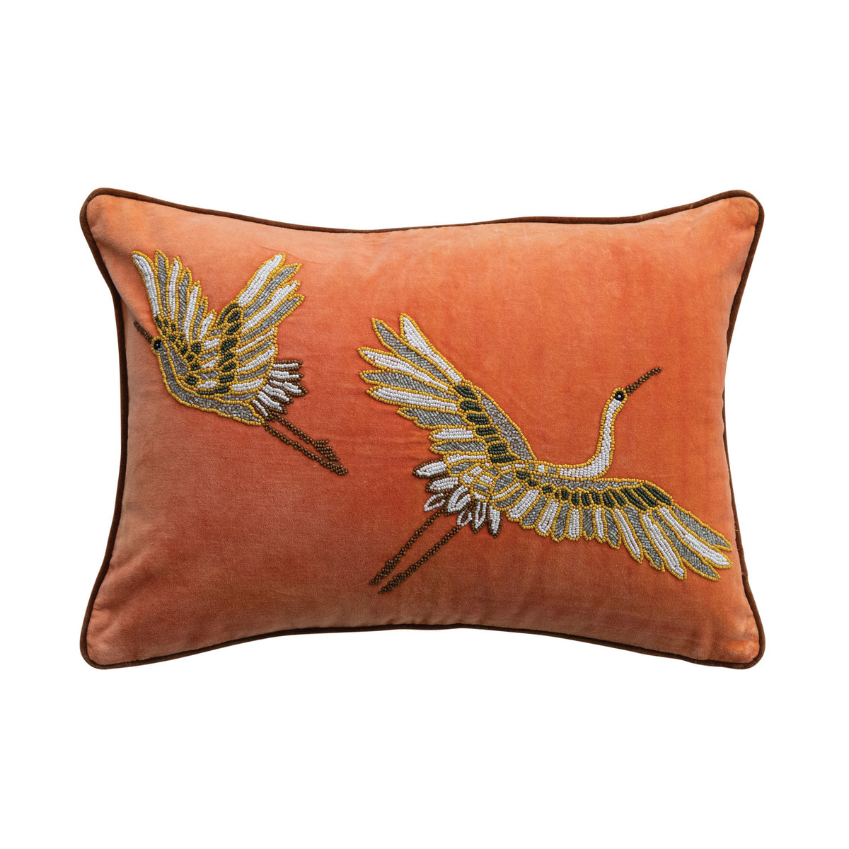 Beaded Crane Pillow, Apricot
