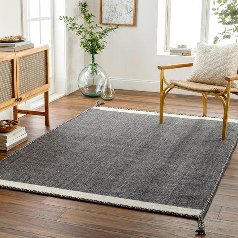 Bushra Black Fringe Rug