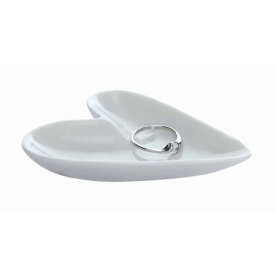 Ceramic Heart Ring Dish, White