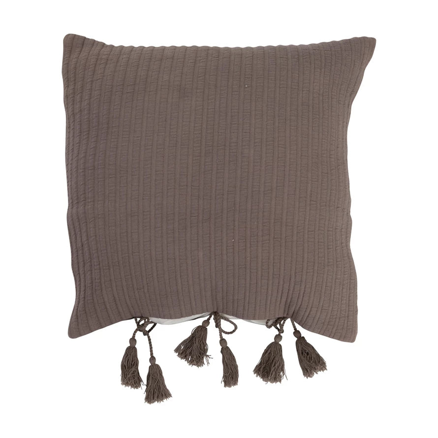 16" Grey Pillow, Tassel Ties