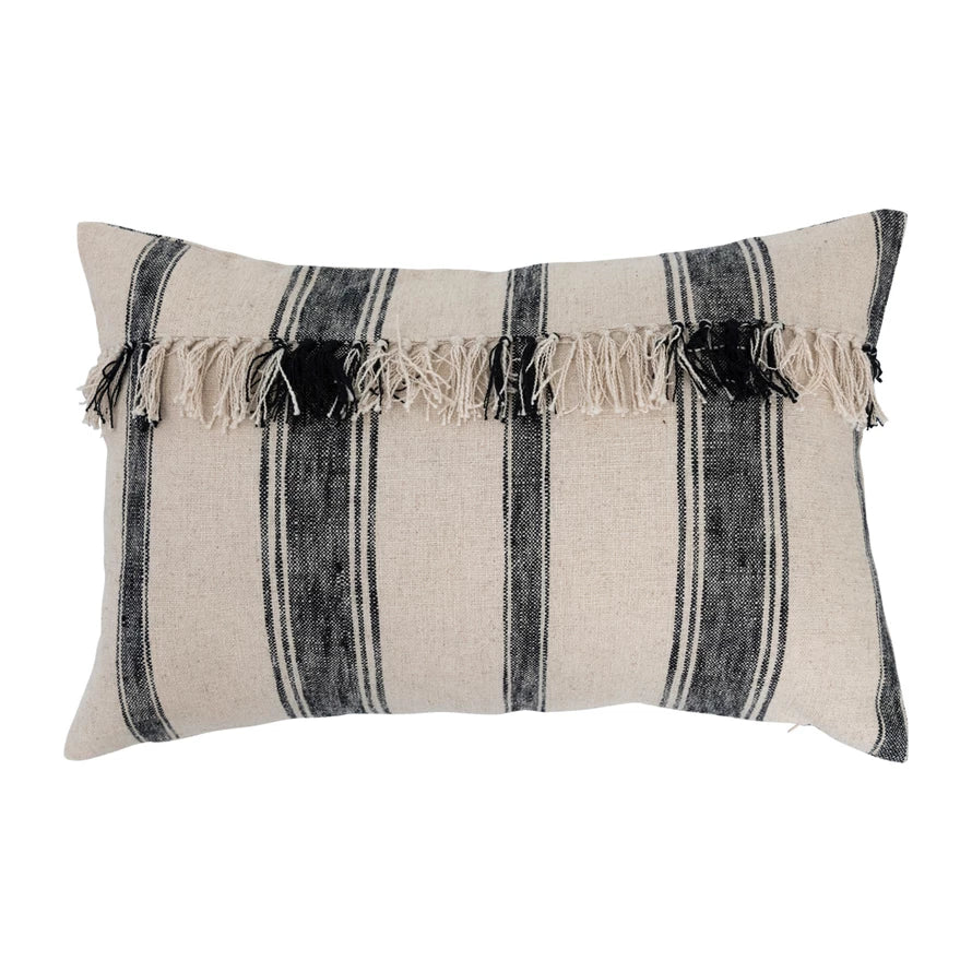 Blk/Wht Stripe/Fringe Pillow