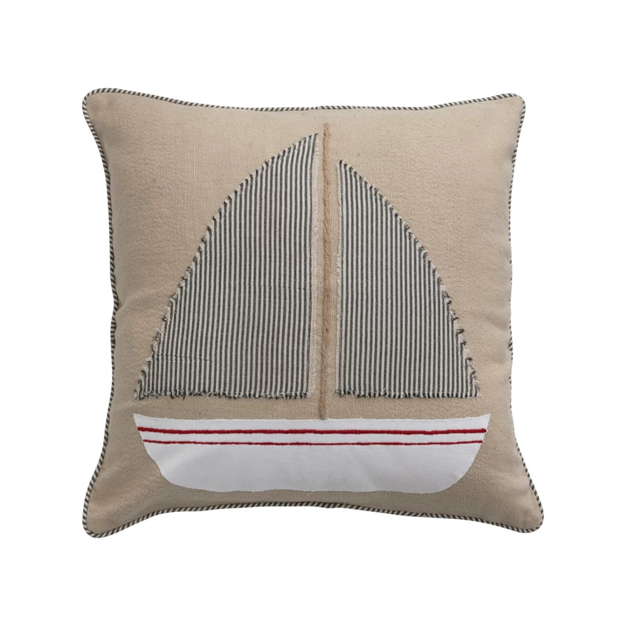 Boat Pillow w/Striped Piping