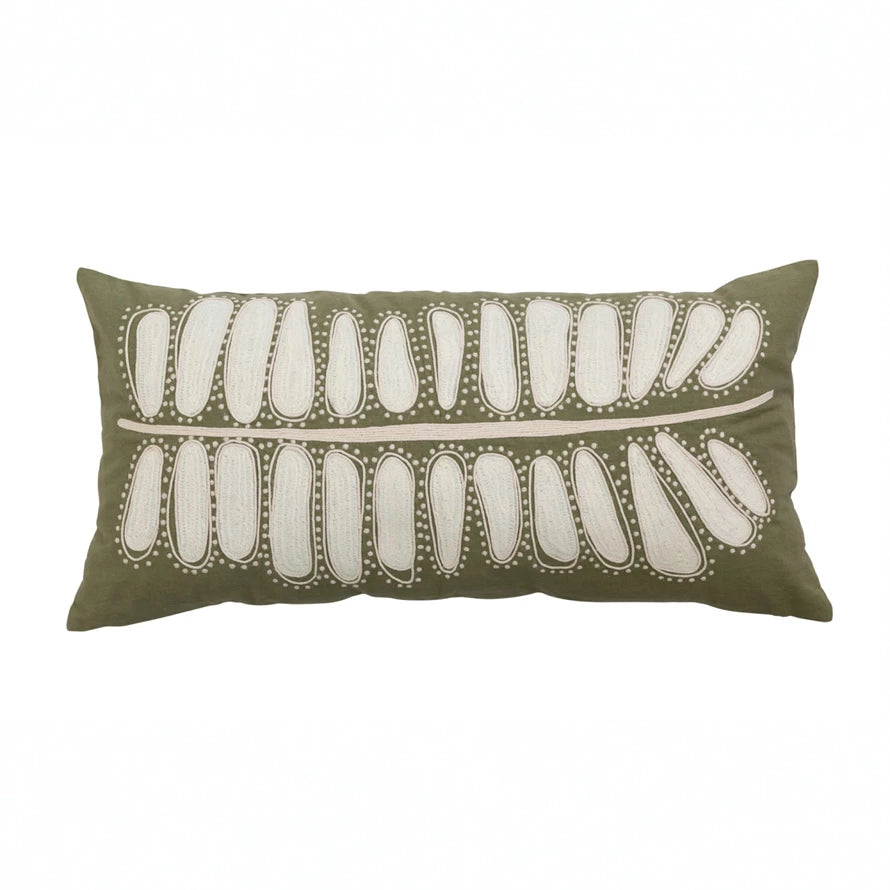 24x14 Green Pillow w/ Wht Leaf