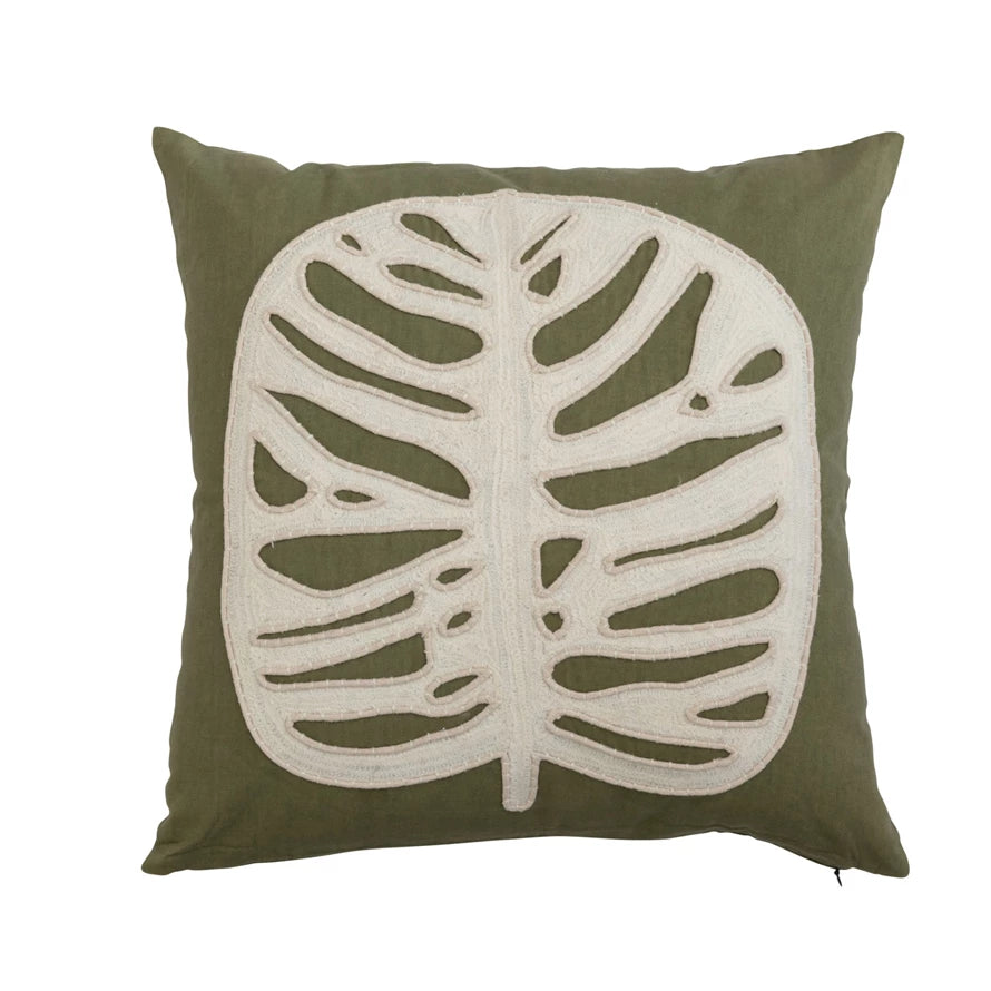 20" Green Pillow w/Wht Leaf