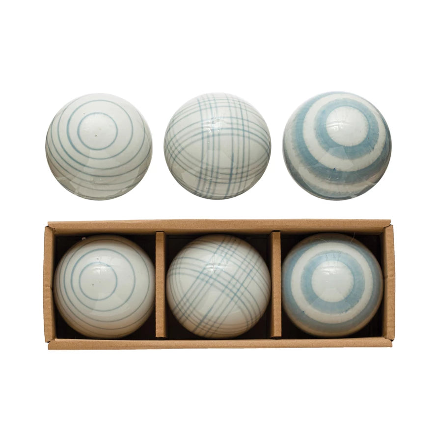 Blue & White Stoneware Orbs