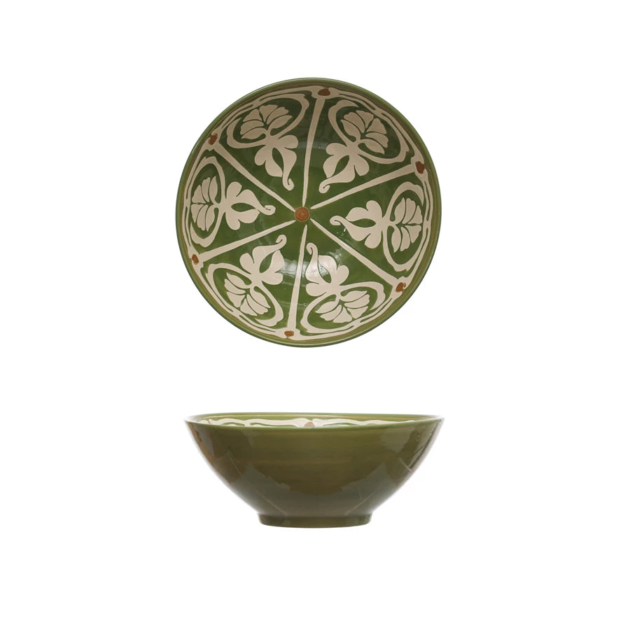 Painted Bowl Serving - Green
