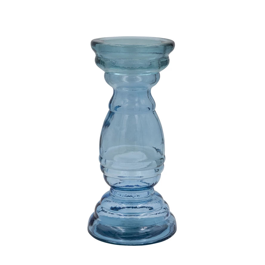 10" Glass Candle Holder - Blue