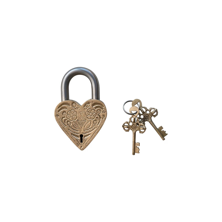 Brass Heart Shaped Lock w/Keys