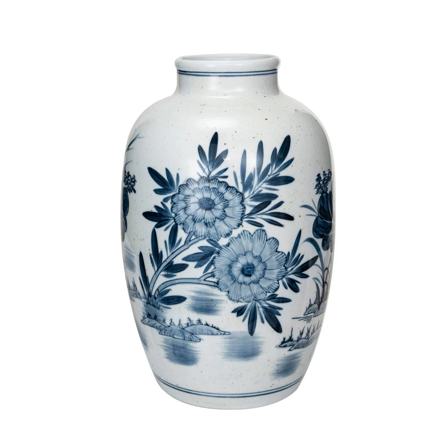 14" Hand-Painted Floral Vase