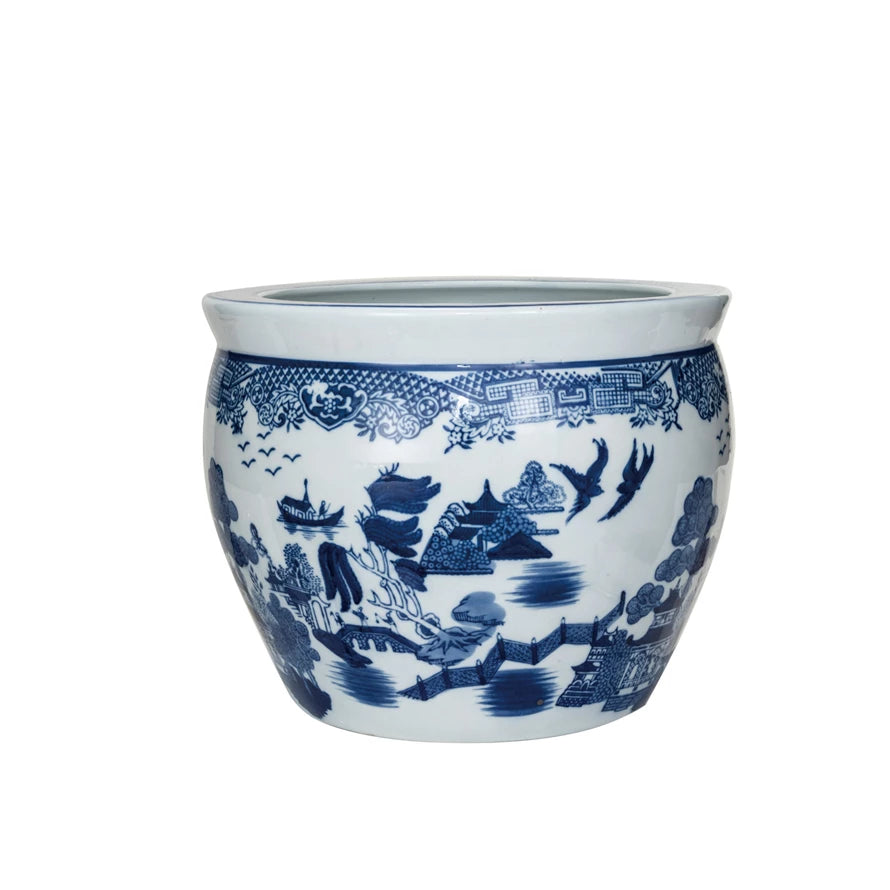 Hand-Painted Blue & Wh Planter