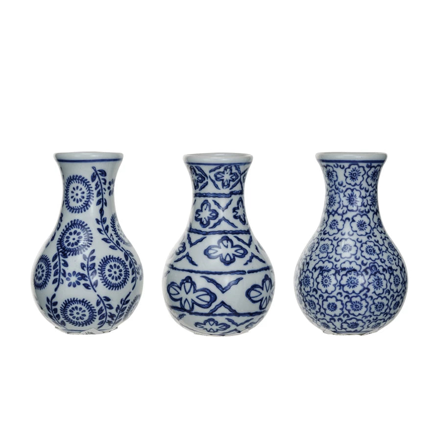 Hand-Stamped Blue & White Vase