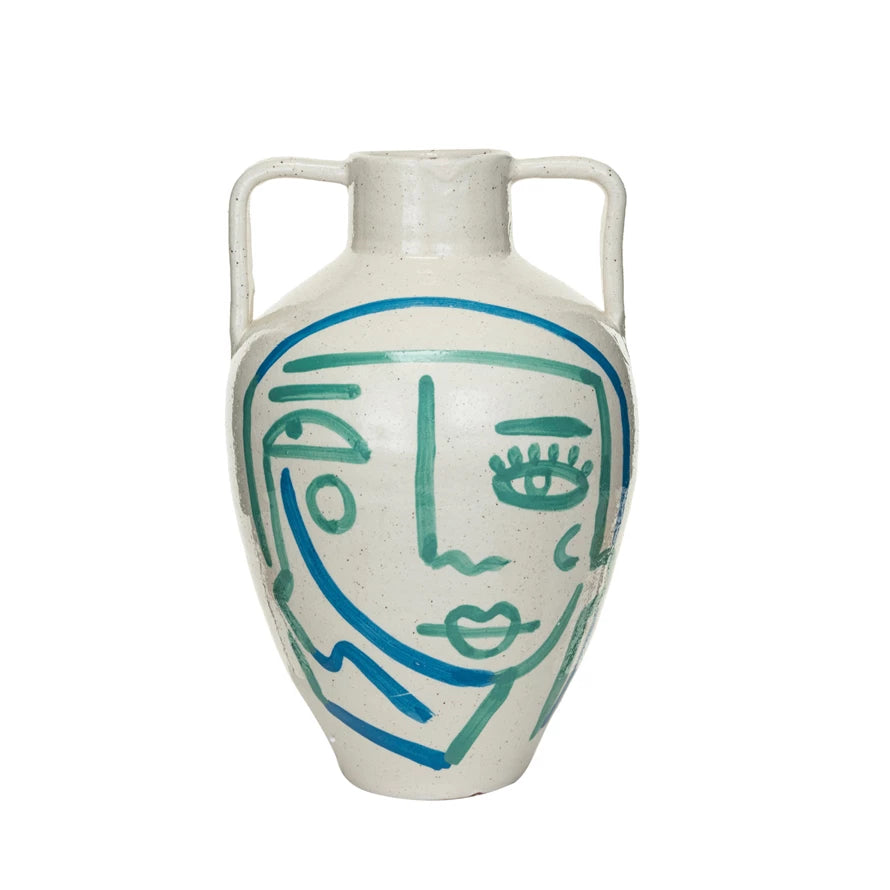Hand-Painted Abstract Face Urn