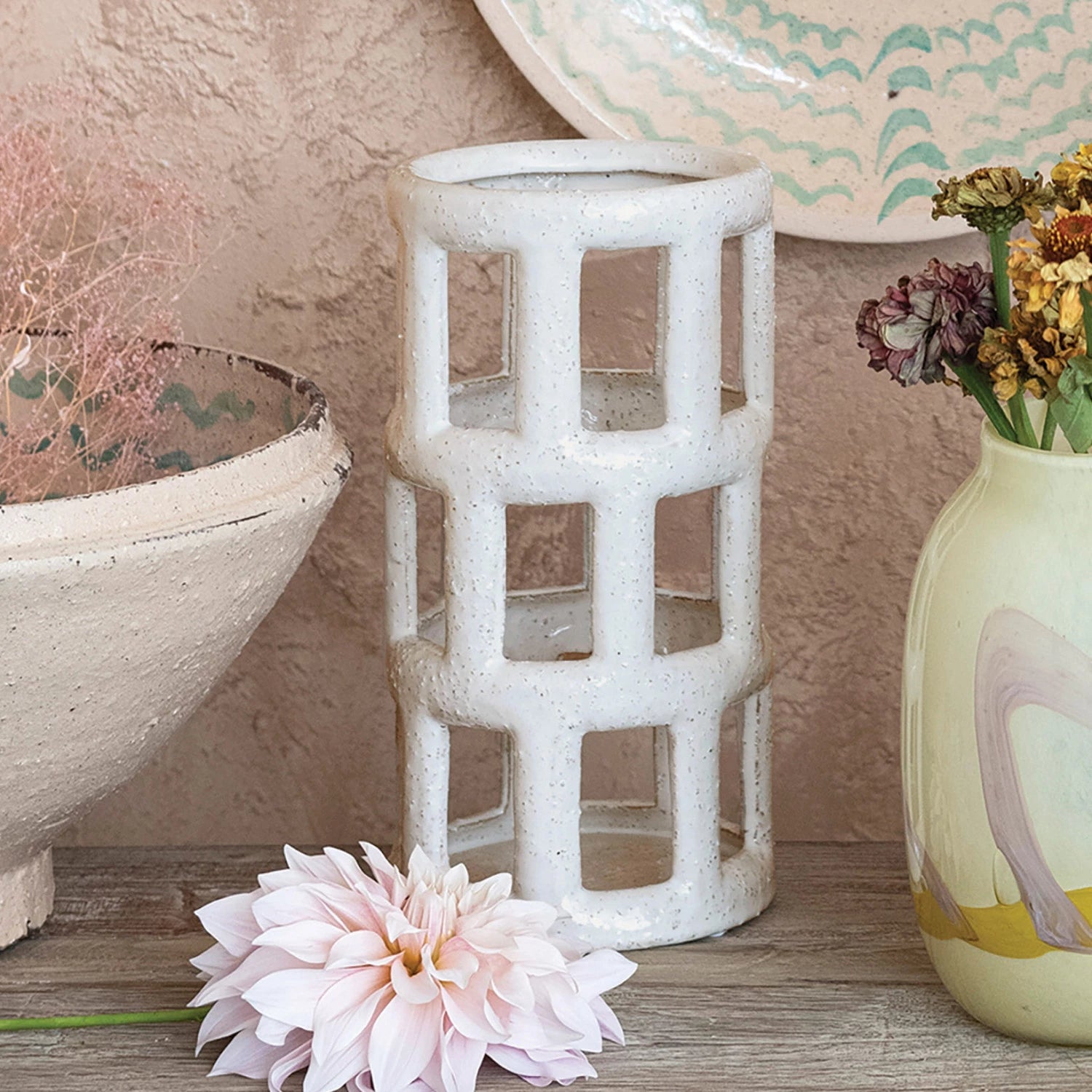 White Open Work Vase/Lantern