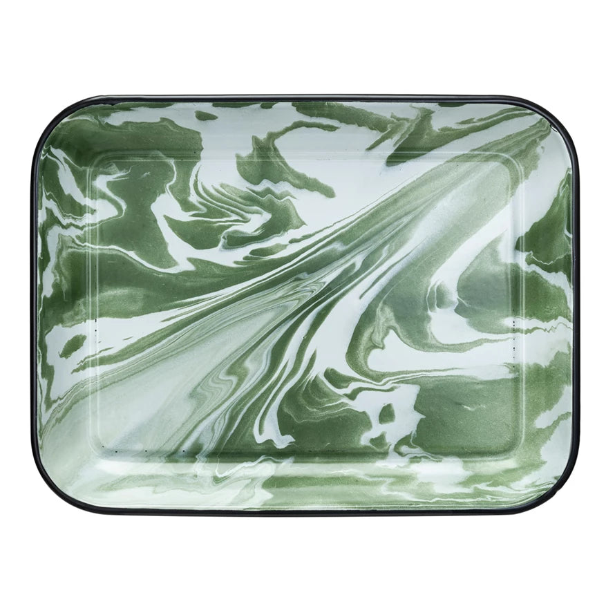 Green Enameled Tray w/Blk Rim